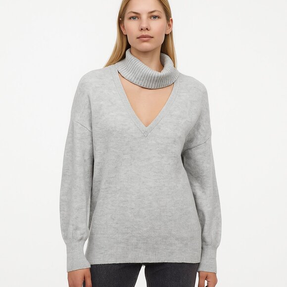 NWT White House Black Market Mock Neck Cutout Sweater Moonlight Gray S #WHBM24 - Picture 1 of 8